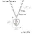 Collar de corazón y girasol en acero inoxidable plateado con cadena Figaro para mujer - 40+5cm / Collar de Corazón Color Acero (P278)