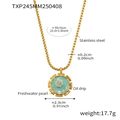Collana dorata stile pittura a olio con rosa bianca, verde menta e perla - Collana in Smalto Rosa Verde Matcha (TXP245)