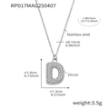 Collier avec pendentif lettre D en acier inoxydable argenté et pavé de zircons - Lettre D / Argent
