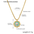 Vintage stainless steel necklace with mint green enamel rose and freshwater pearl charm - Pink Rose Enamel Necklace (TXP245)
