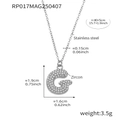 Collier avec pendentif lettre G en acier inoxydable serti de zircons 5A brillants - Lettre G / Argent