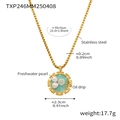 Collana rosa vintage dorata con ciondolo in smalto verde e perle d'acqua dolce - Collana in Smalto Rosa Verde Matcha (TXP246)