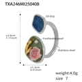 Anello aperto con smalto blu, rilievo di rosa rosa e una perla d'acqua dolce bianca - Anello Colore Acciaio Smaltato Rosa - Misura 7 (TXA246)
