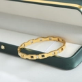French minimalist hollow geometric 18k gold plated bangle with sparkling zircon stones - Gold