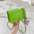 Neon green mini chain square bag with wavy flap design and adjustable metal ball strap - Green