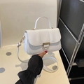 Chic white crossbody square bag with gold twist lock and adjustable shoulder strap - White