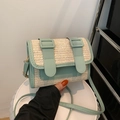 Fresh mint green and beige woven crossbody satchel bag with stylish double buckles - Green