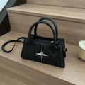 Elegant black crossbody bag with silver star ornament and dual top handles - Black