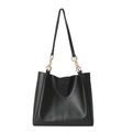 Borsa tote nera minimalista in pelle opaca con dettaglio catena dorata elegante - Nero Grande