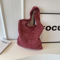 Dunkelrote Strick-Schultertasche mit Glitzerfäden und modernem Hobo-Design für Damen - Rosarot