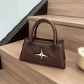 Dark brown star-embellished mini square handbag in matte leather finish for women - Brown