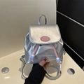 Mini-Rucksack in Silber-Metallic mit rosa Kordelzug und bunten Perlen-Verzierungen - Silber