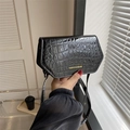 Petit sac carré en cuir verni noir avec motif crocodile et gaufrage doré chic - Noir