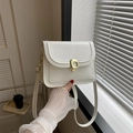 Chic white crossbody square bag with elegant gold metal twist lock and slim strap - White