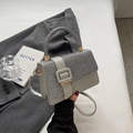 Chic gray satchel bag with sequined flap and golden metal clasp for elegant women - Gray