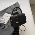 Chic black glitter patchwork square crossbody bag with gold hardware and top handle - Black