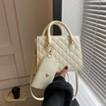 Quilted cream tote bag with crossbody strap and small matching card holder set - Off White