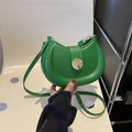 Cute green moon saddle bag in vegan leather with golden buckle and crossbody strap - Green