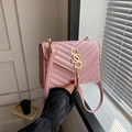 Pink quilted crossbody bag with gold chain strap and stylish tassel logo detail - Pink