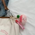 Roze pluchen fruit sleutelhanger met gouden sluiting en Sweet bandje - Perzik Hanger Optie
