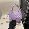 Lavender quilted rhombus handbag with gold hardware and adjustable strap for women - Purple