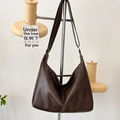 Dunkelbraune Retro Hobo-Schultertasche aus PU-Leder mit verstellbarem Riemen - Braun