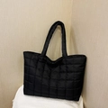 Quilted black puffer tote bag for women featuring a minimalist design and large capacity - Black