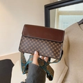 Vintage brown crossbody bag with geometric patterns and ethnic jacquard wide strap - Brown