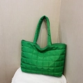 Quilted bright green down tote bag with spacious interior and padded shoulder straps - Green