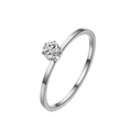 Detailed close-up of a silver-tone six-prong setting ring with a round brilliant-cut stone - US 3 / Steel