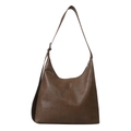 Deep brown retro hobo shoulder bag with adjustable strap and silver zipper closure - Khaki
