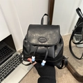Mini black vintage PU leather backpack with fashion embossing and blue white beads - Black