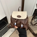 Vintage mini backpack in dark brown and beige faux leather with fashion label - Brown
