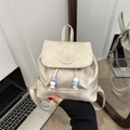 Mini beige vintage fashion backpack for women with drawstring and fashion logo - Beige