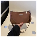 Brown nylon shoulder bag with silver zipper and curved minimalist design for women - Brown