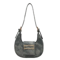 Borsa a spalla a mezzaluna in denim grigio scuro con fibbia in metallo dorato minimal - Blu