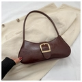 Detail of dark brown leather underarm bag with elegant gold metal buckle and vintage strap - Dark Brown