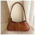 Bolso de hombro minimalista en cuero marrón con hebilla vintage y acabado elegante - Tostado