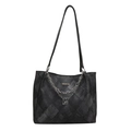 Borsa tote vintage nera in denim con trapuntatura a rombi e catene argentate - Nero