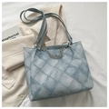 Light blue denim tote bag with silver chain detail and slim shoulder strap - Blue