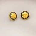 Vintage gold stud earrings featuring a black enamel base and elegant camellia flower design - Gold Camellia / Gold