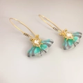 Elegant gold butterfly dangle earrings with translucent blue gradient wings and crystals - Butterfly Ear Hooks