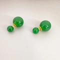 Elegant green chalcedony double ball stud earrings with gold plating and 925 silver pins - Green