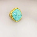 Vintage-Ring aus vergoldetem Metall mit geflochtenem Muster und quadratischem Türkis-Stein - US 7 / Grün