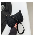 Black quilted felt shoulder bag with gold chain strap and minimalist square design - Black