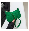 Quilted green felt underarm bag with acrylic chain strap and minimalist square design - Green