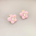Orecchini a fiore in smalto rosa con zircone centrale a cuore e placcatura in oro 18k - Rosa