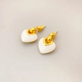 Minimalist gold-plated heart stud earrings with white enamel finish and silver needles - White Stud Earrings