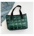 Quilted tote bag in glossy dark green metallic finish with black wide straps - Green