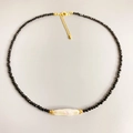 Baroque pearl necklace with black faceted beads and gold-plated adjustable chain - Black